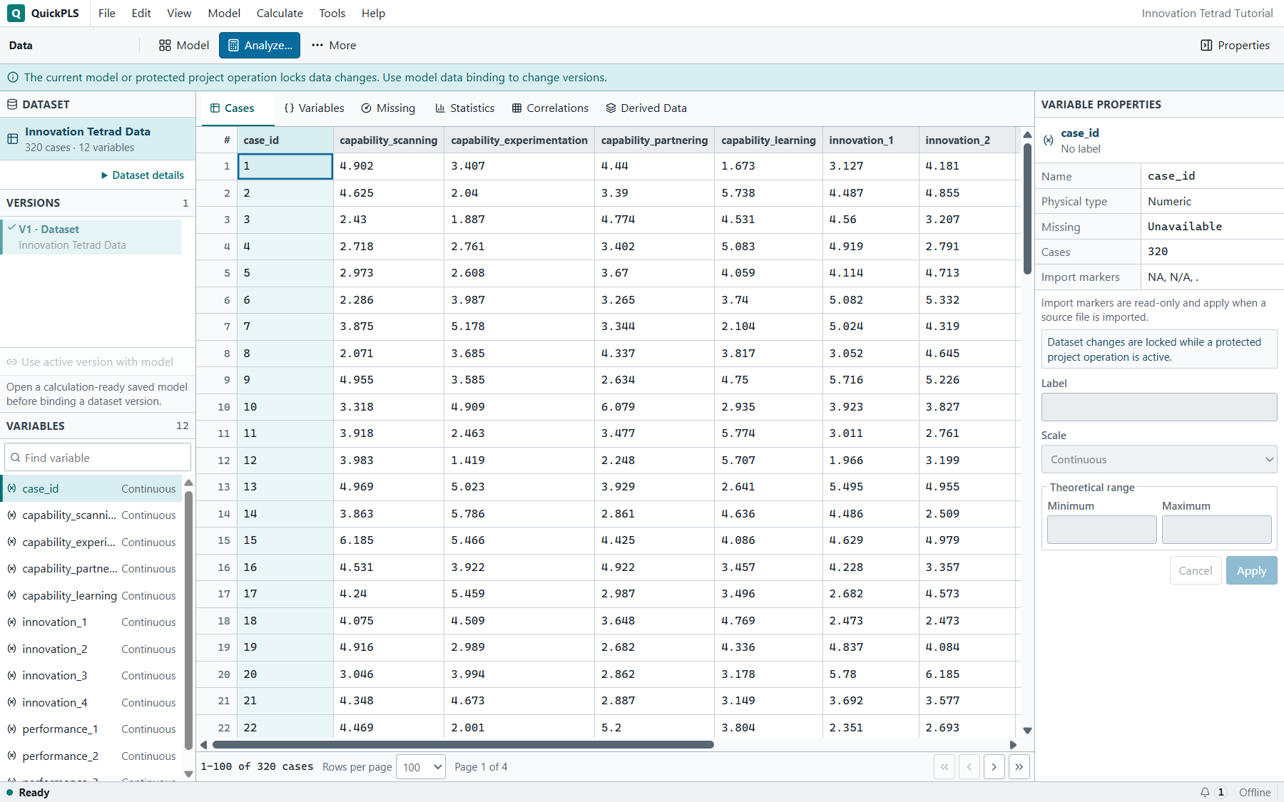 Confirmatory Tetrad Analysis: Imported teaching dataset is open
