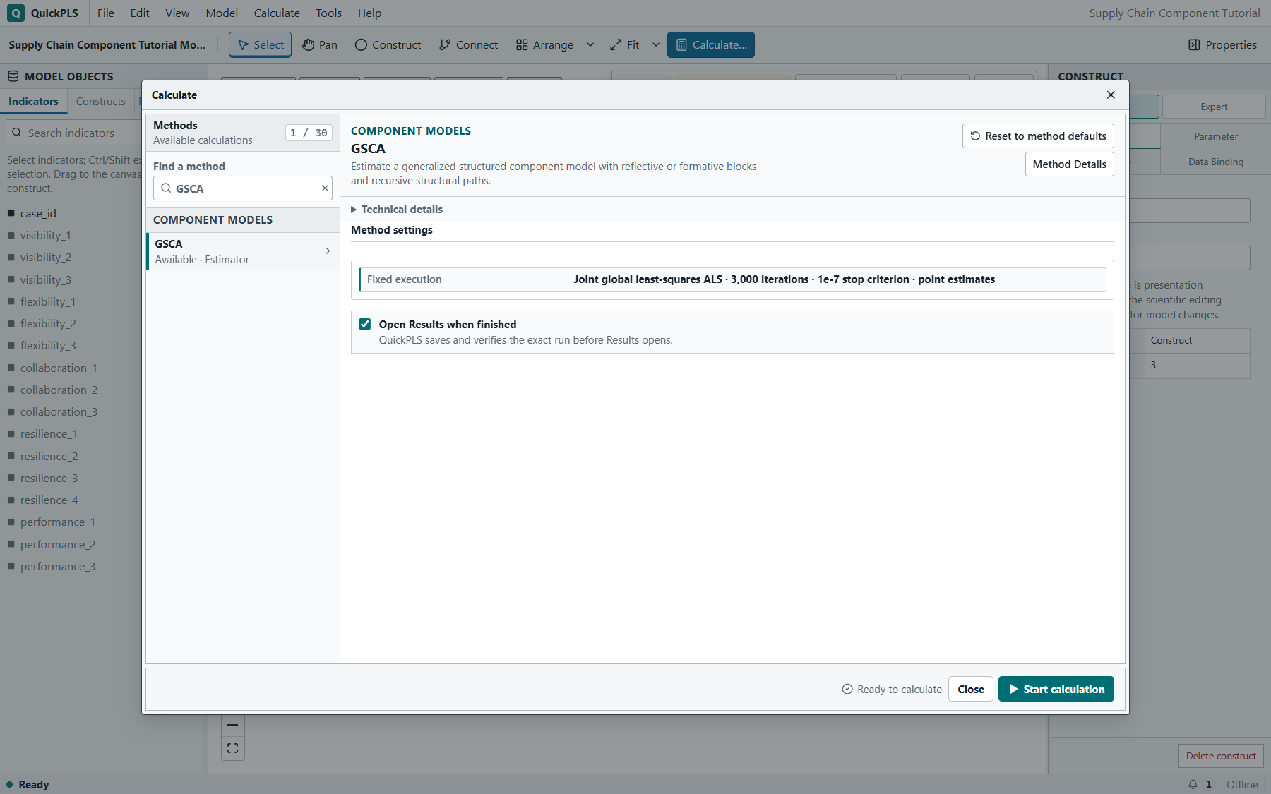 GSCA: Correct method and required settings are visible