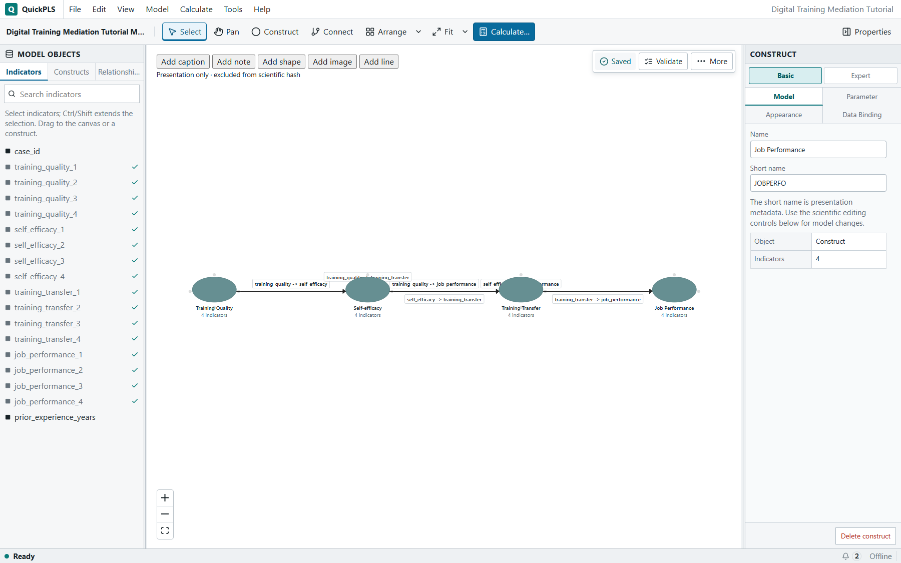 Mediation: The prepared project opens with its saved, neatly arranged model diagram