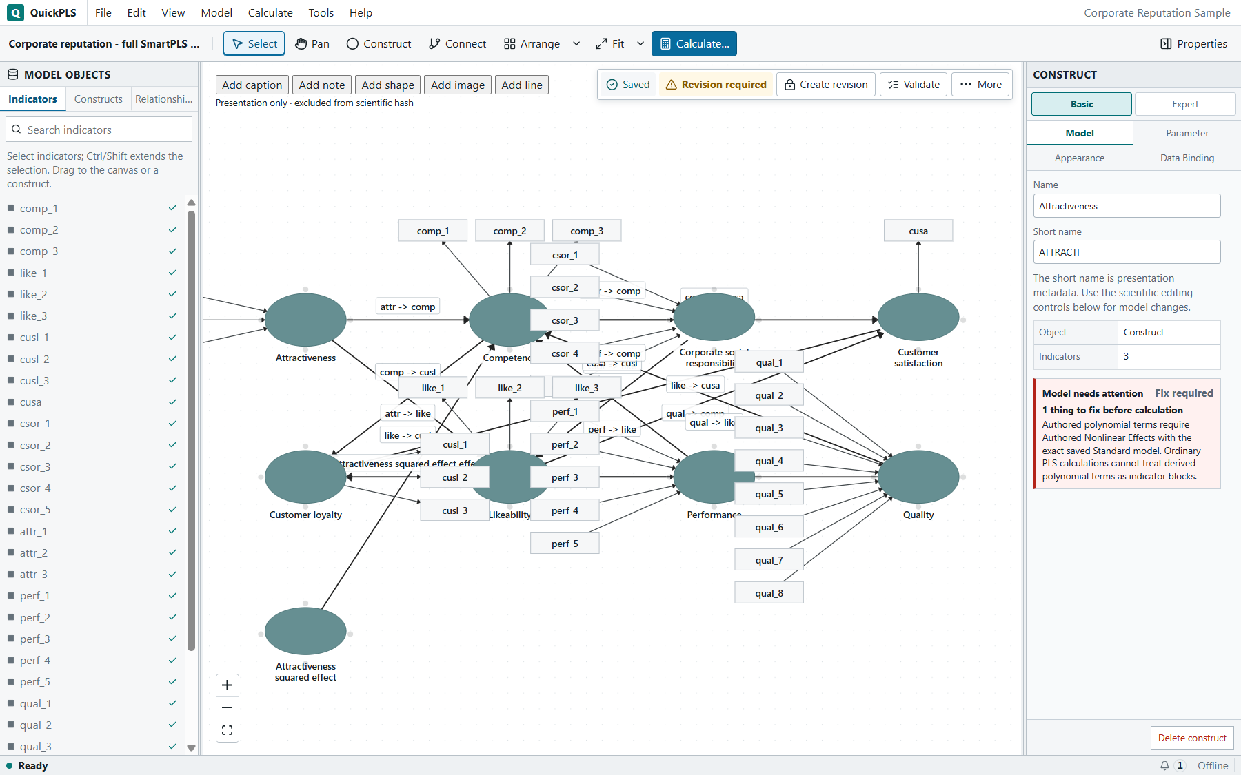 Nonlinear relationships: The prepared project opens with its saved, neatly arranged model diagram