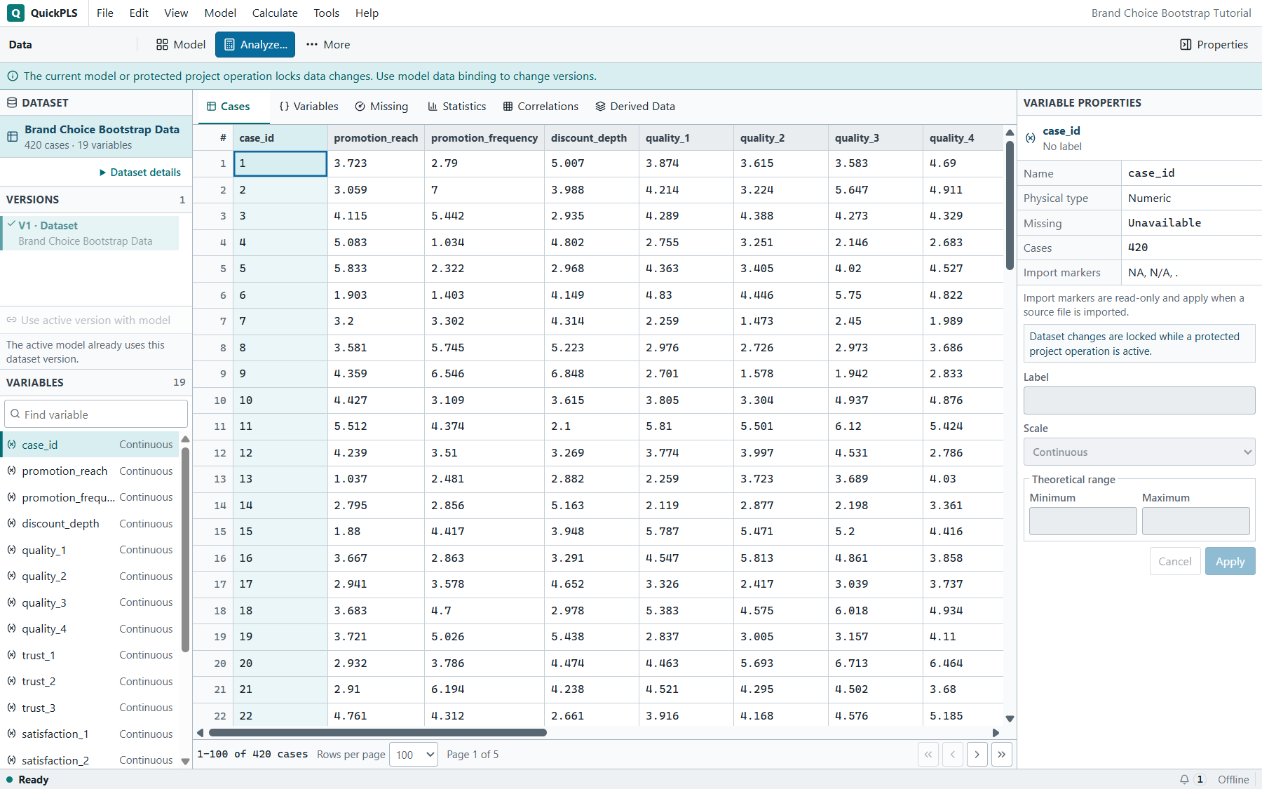 PLS-SEM Bootstrapping: Imported teaching dataset is open